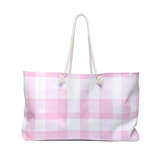 Pink Gingham Weekender Bag — Large Plaid Beach & Travel Tote