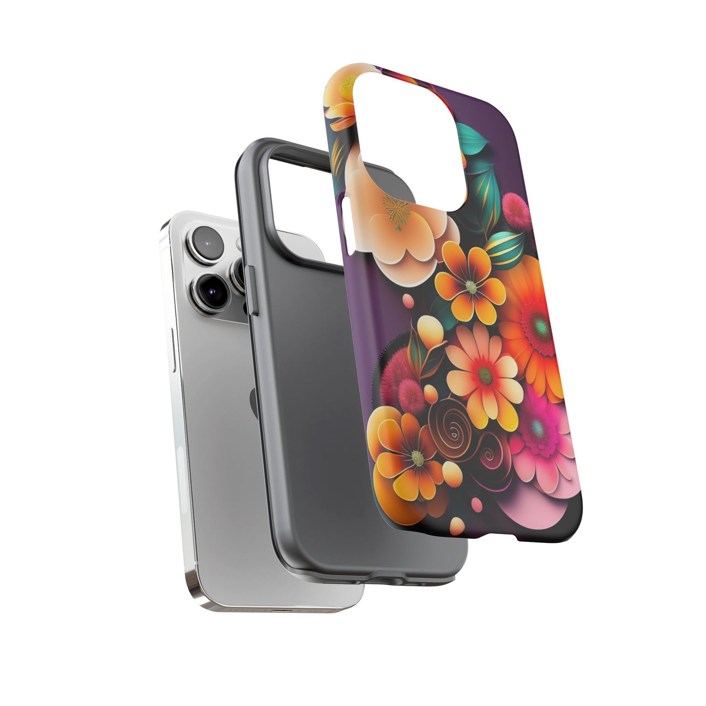 Floral Burst Tough Phone Case — Colorful Retro Flowers Protective Cover