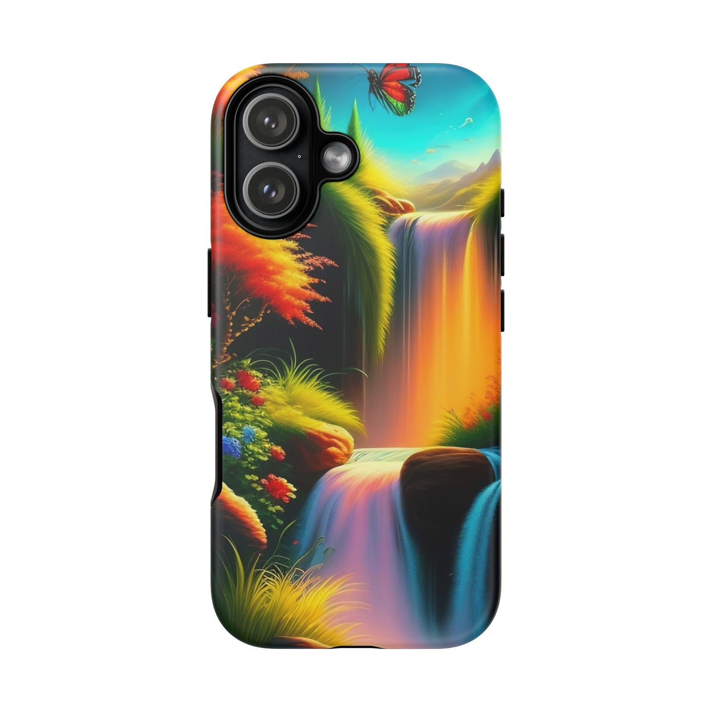 Phone Case - Vibrant Waterfall Landscape with Butterfly | Colorful Nature Protective Case