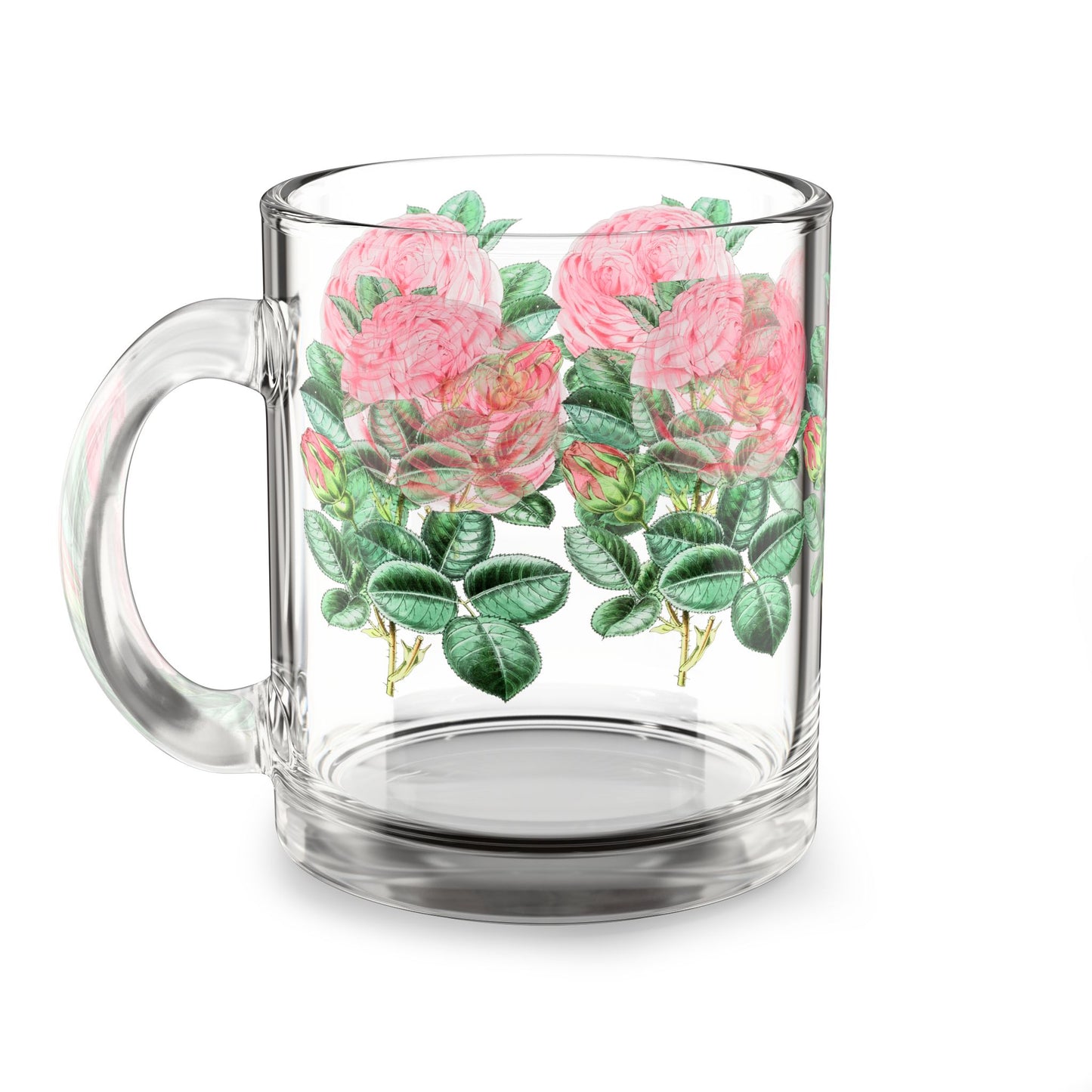 Floral Glass Mug, 10oz - Pink Rose Design, Perfect for Gifts, Home Decor, Tea Lovers, Mother's Day, Garden Party