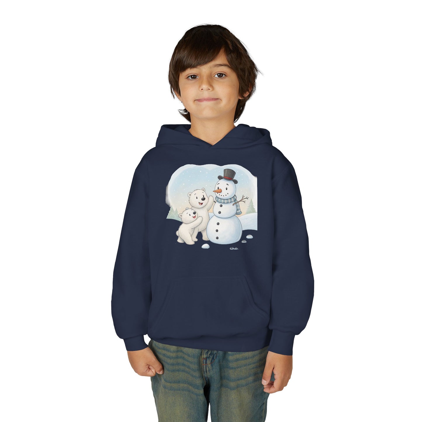Kids Snowman Hoodie – Cute Polar Bear & Snowman Winter Sweatshirt
