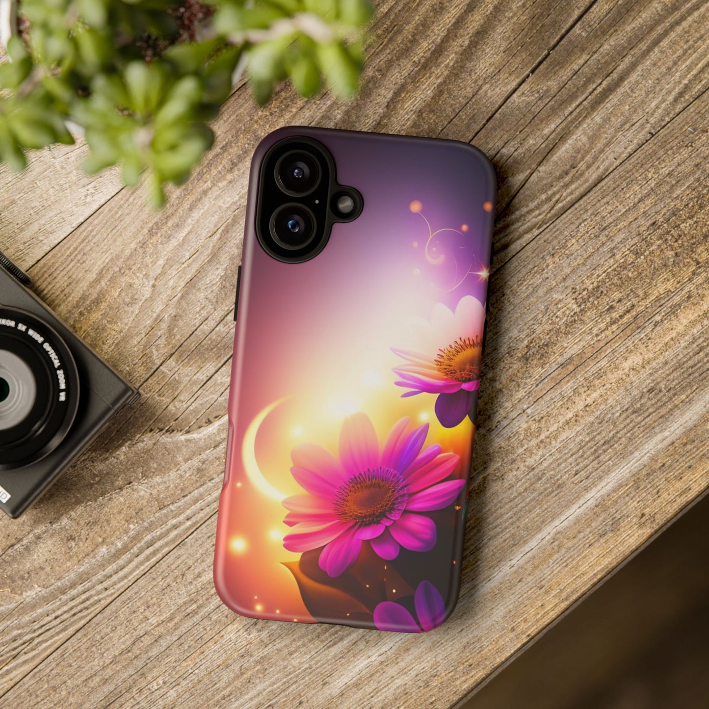 Floral Moonlight Phone Case – Purple Daisy Protective Cover