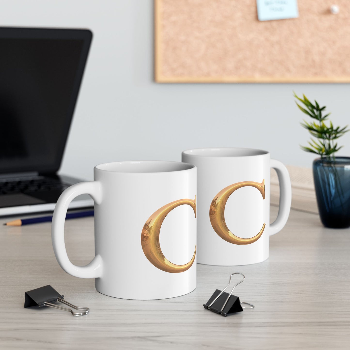 Elegant Golden Letter Ceramic Mug, Personalized Coffee Cup Letter C