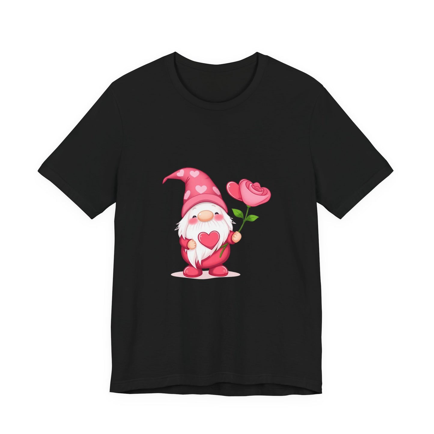 Valentine Gnome T‑Shirt — Cute Pink Gnome Holding Rose Tee