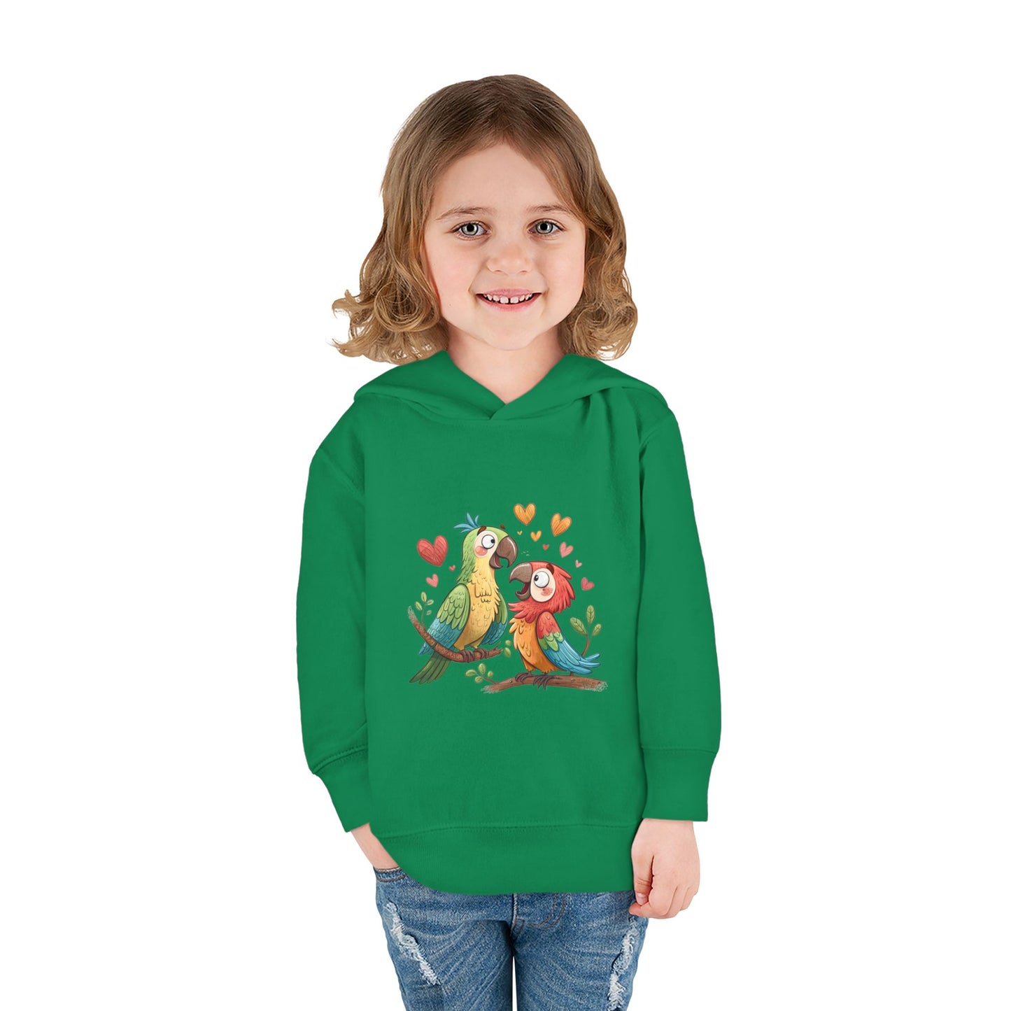 Toddler Hoodie — Cute Parrot Love Pullover (Heart Bird Kids Sweatshirt)