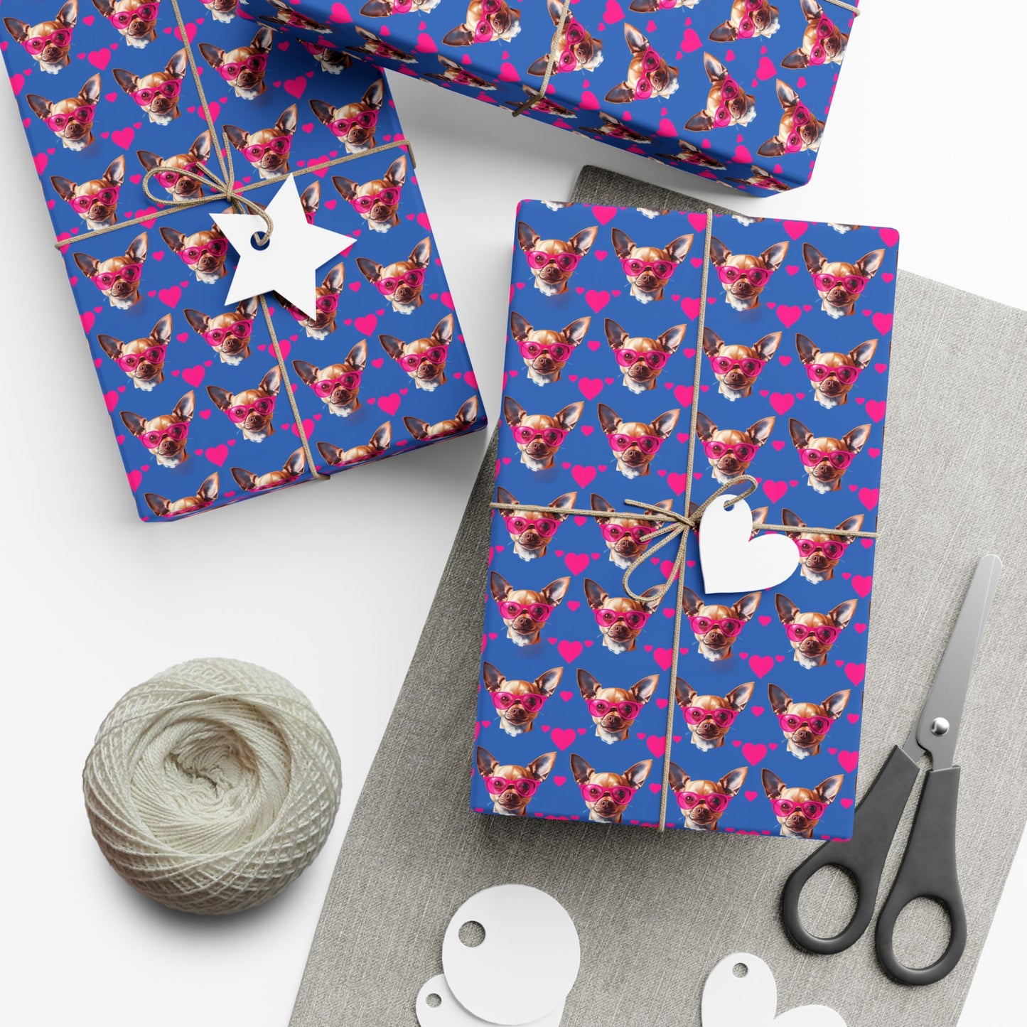 Blue Chihuahua Heart Pattern Gift Wrap Paper — Cute Dog Wrapping Sheets for Pet Lovers