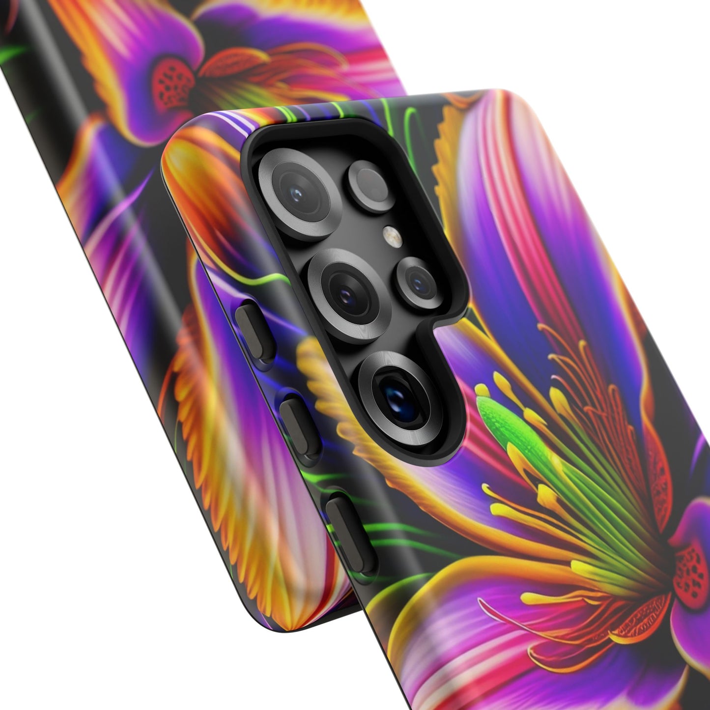 Floral Neon Tough Phone Case — Vivid Purple & Orange Lily Protective Cover