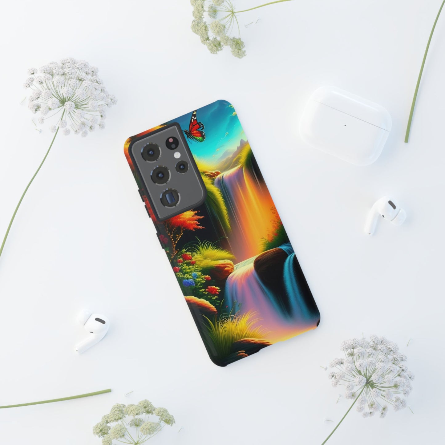 Phone Case - Vibrant Waterfall Landscape with Butterfly | Colorful Nature Protective Case