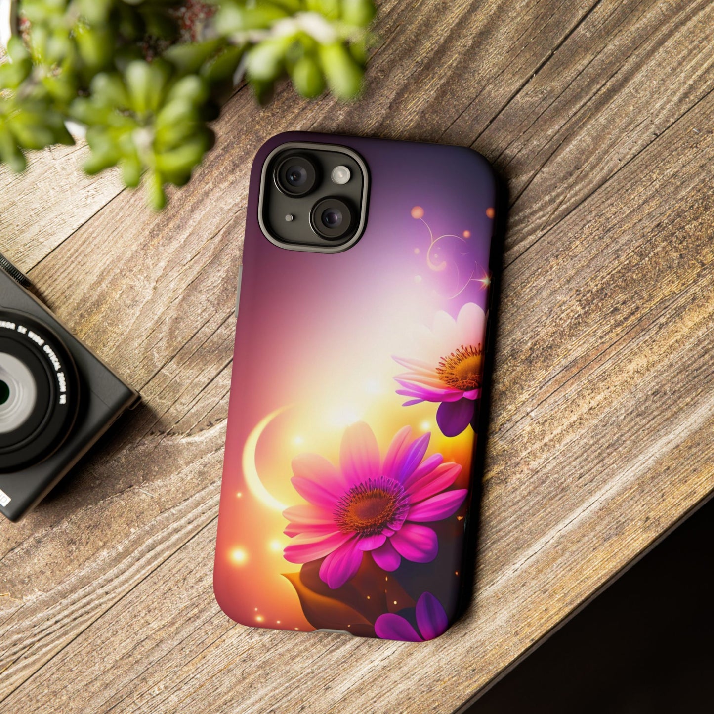 Floral Moonlight Phone Case – Purple Daisy Protective Cover