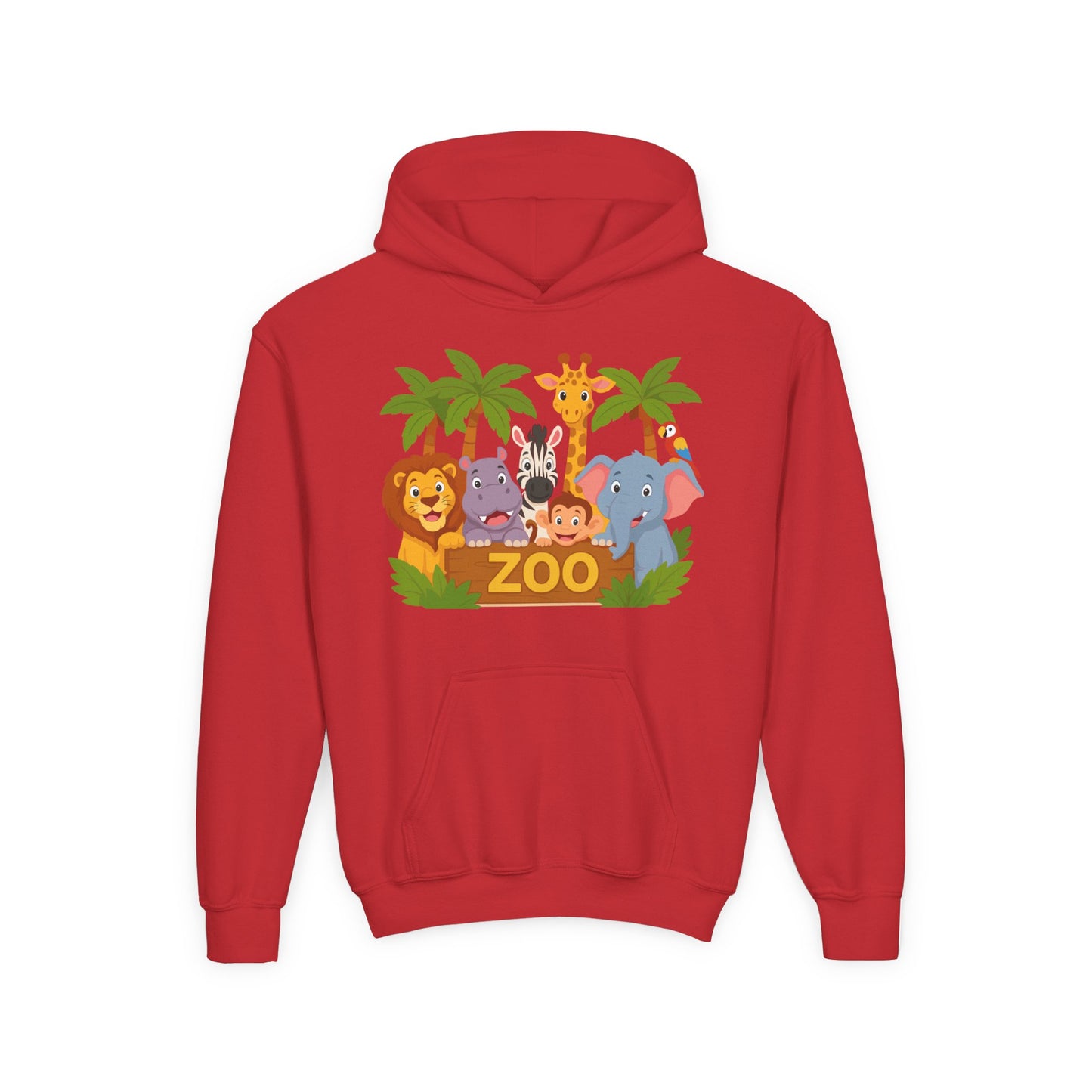 Kids Zoo Animals Hoodie - Cute Safari Lion Giraffe Elephant Sweatshirt
