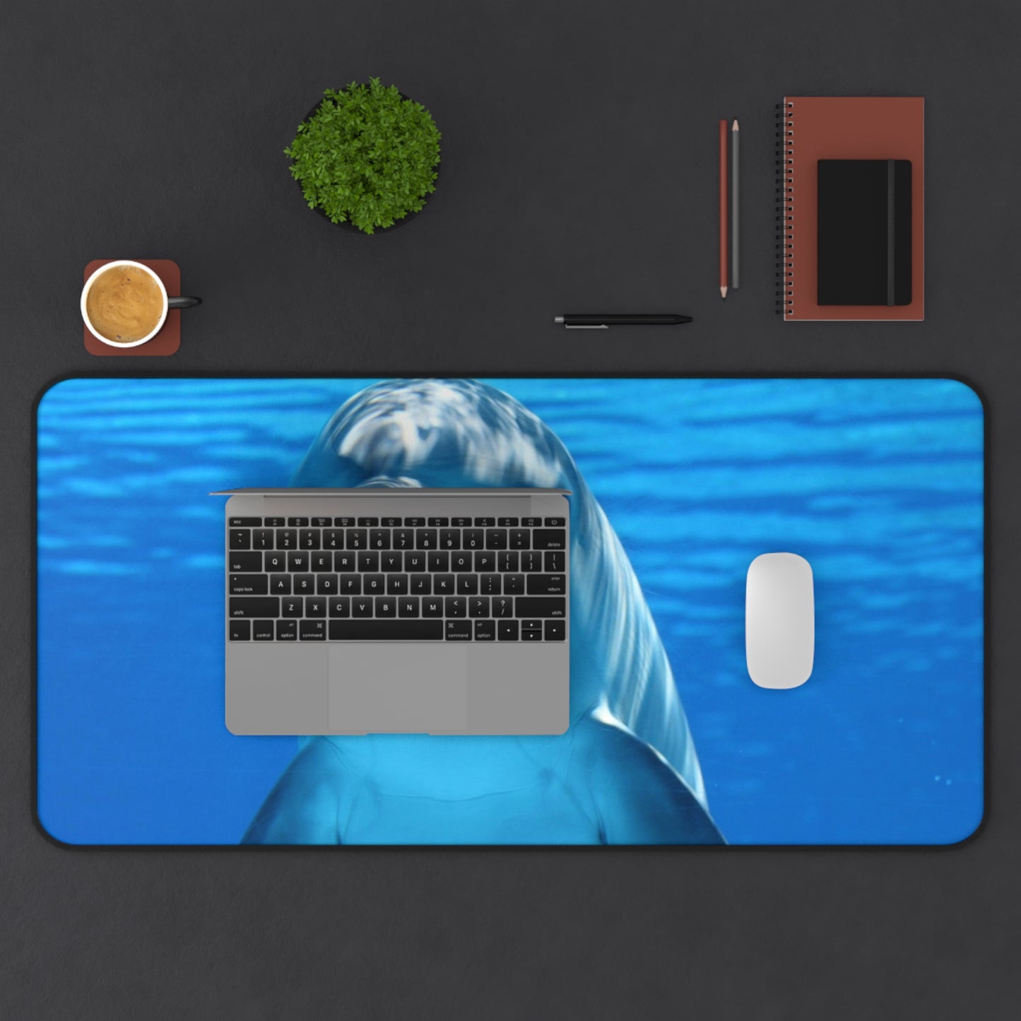 Dolphin Desk Mat — Playful Ocean Blue Mouse Pad