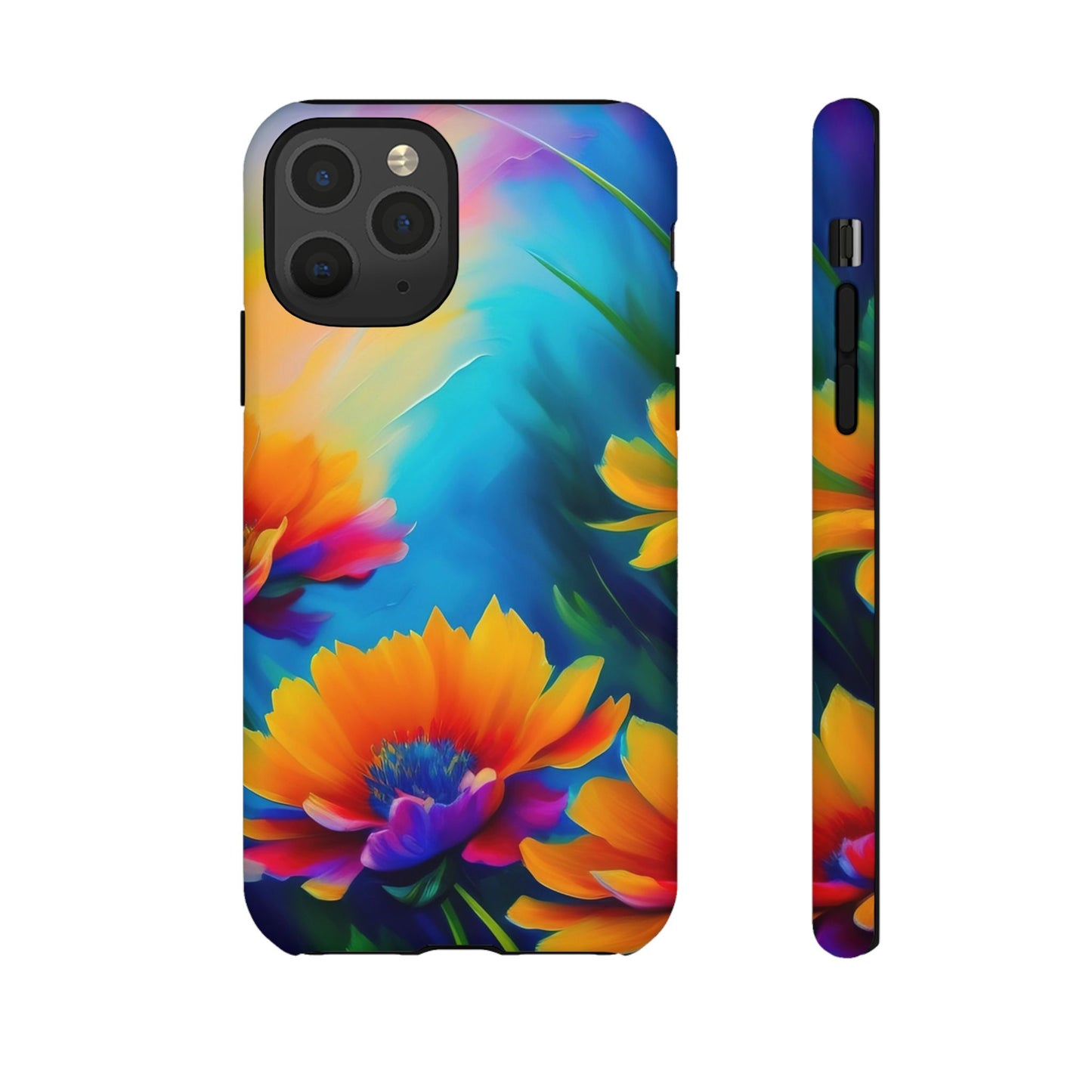 Floral Burst Tough Phone Case — Vibrant Watercolor Flowers Protective Cover