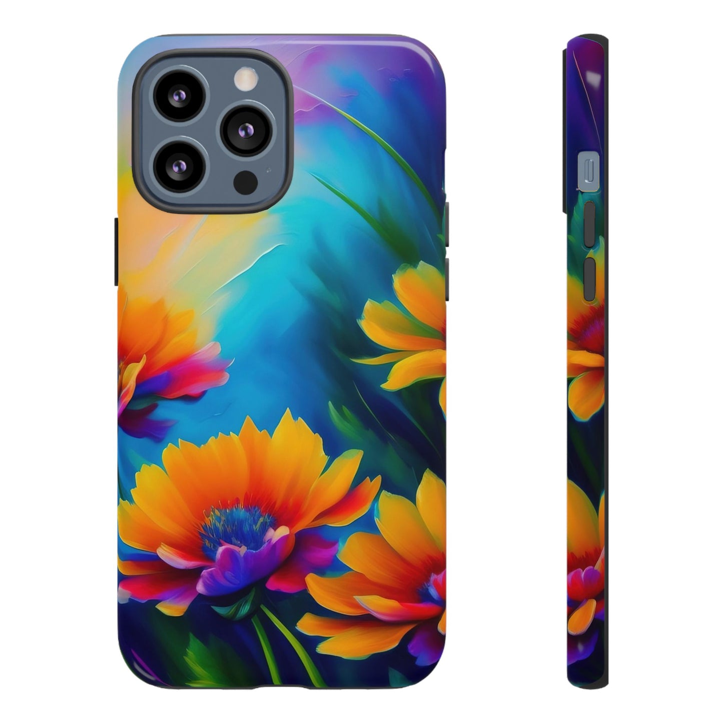 Floral Sunset Tough Phone Case — Vibrant Watercolor Flowers Protective Cover
