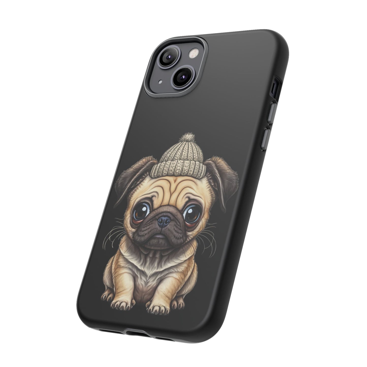 Pug Phone Case – Cute Pug Puppy Illustration on Black Tough Case