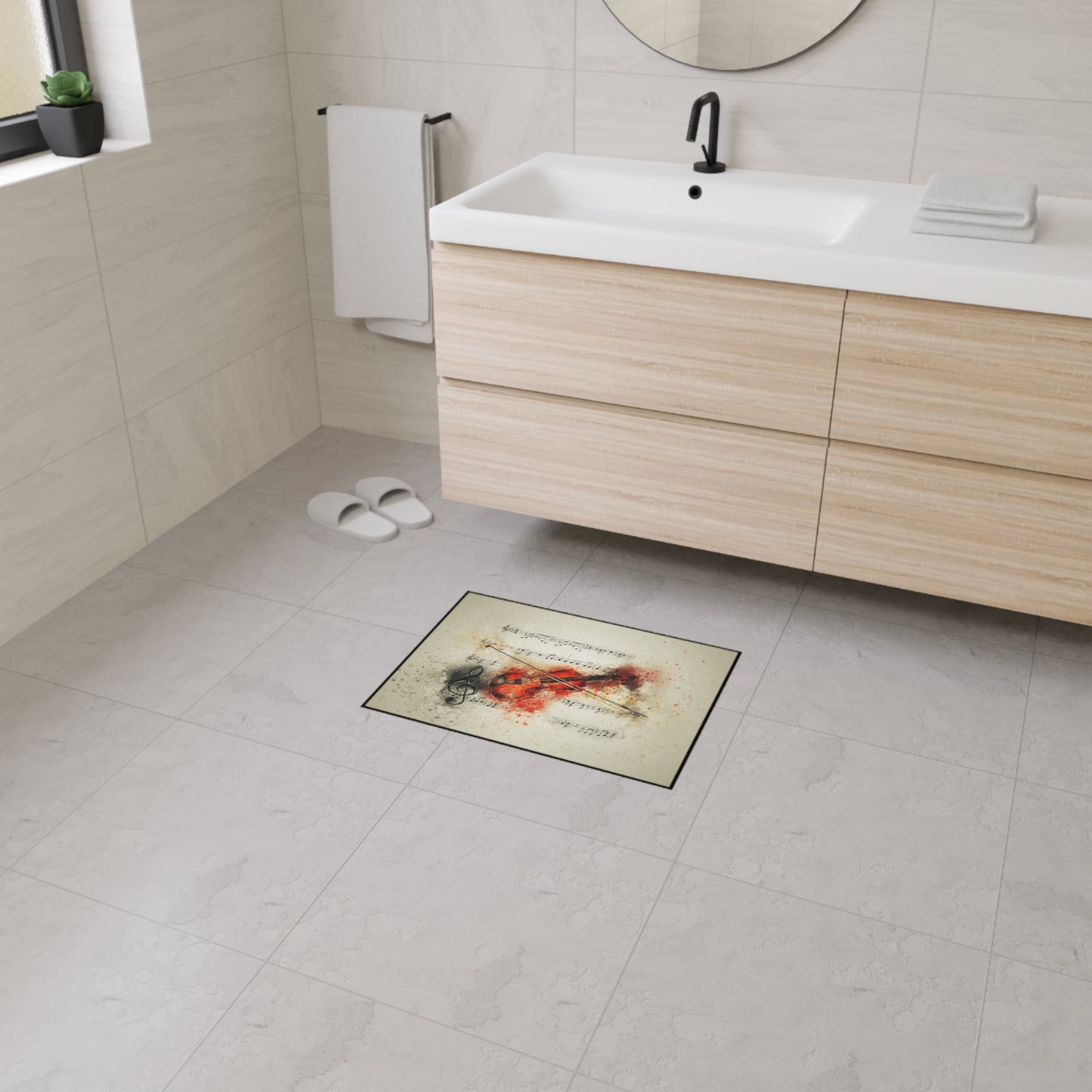 Violin Watercolor Music Heavy-Duty Floor Mat — Musical Notes Entry Rug