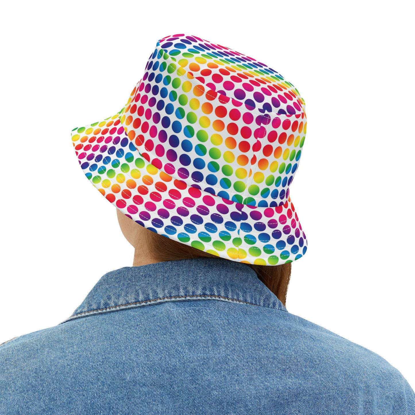 Vibrant Rainbow Polka Dot Bucket Hat, Summer Hat, Festival Accessory, Beachwear, Gift for Her, Fun Fashion
