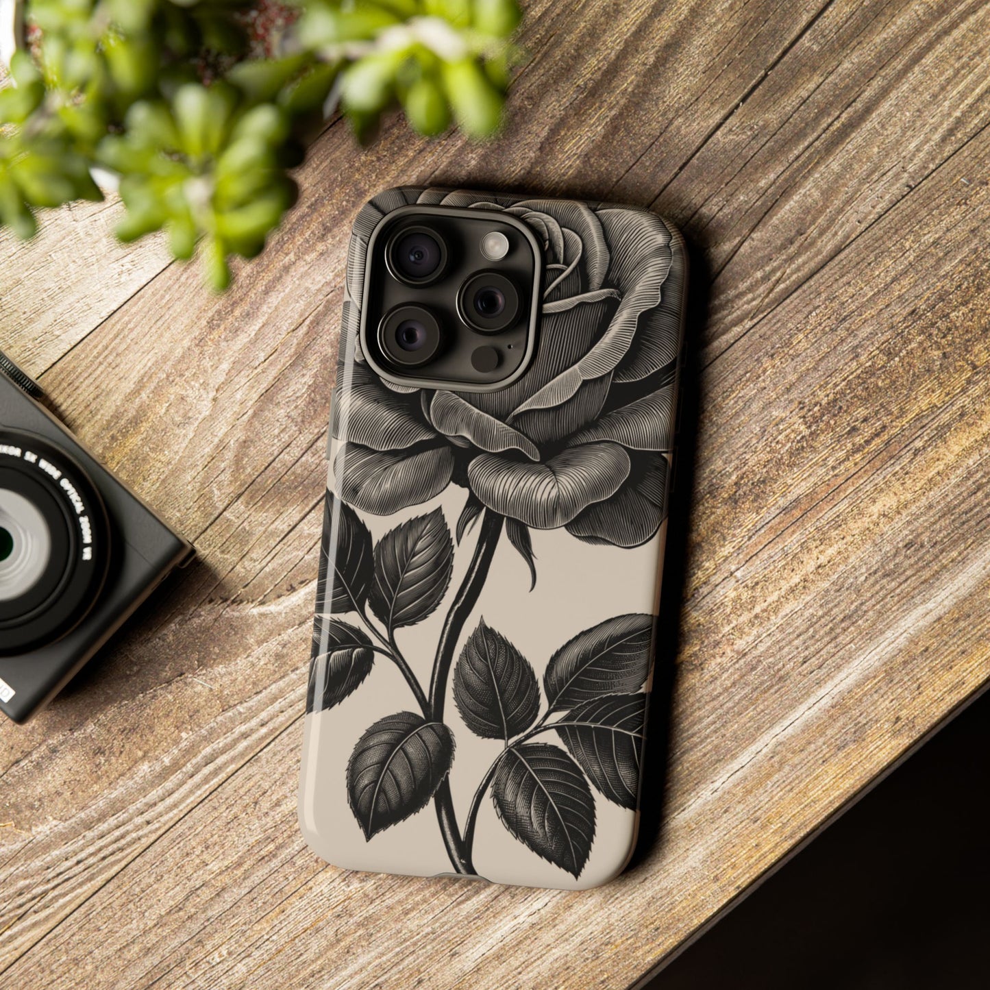 Black Rose Phone Case, Tough Cases with Floral Design, Elegant Tech Accessory, Gift for Flower Lovers, Stylish Protection