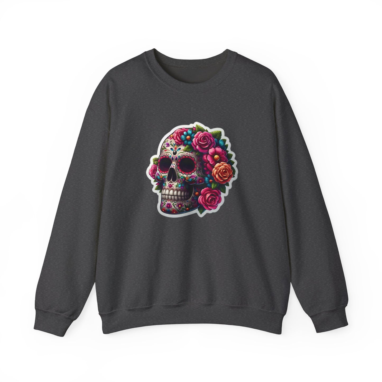 Sugar Skull Crewneck Sweatshirt — Floral Day of the Dead Graphic