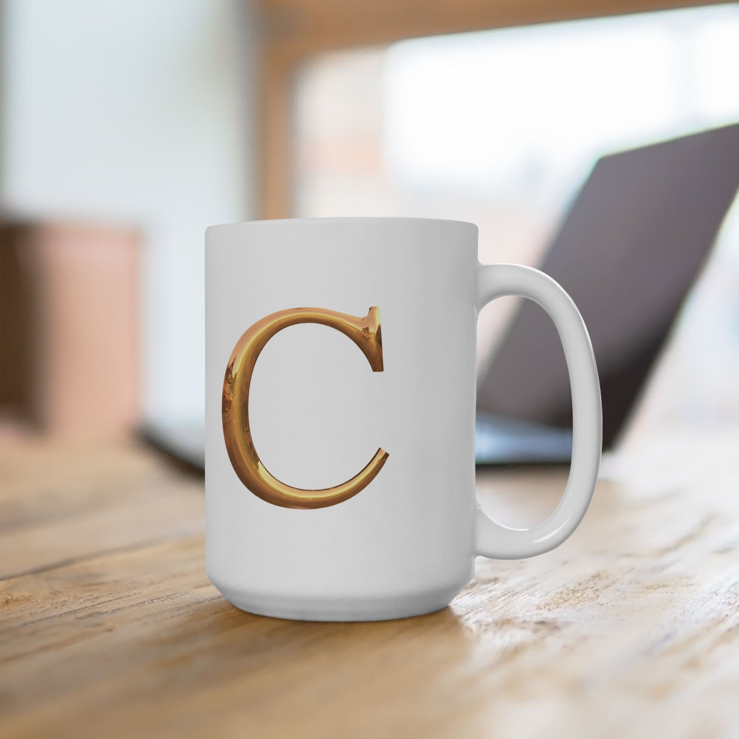 Elegant Golden Letter Ceramic Mug, Personalized Coffee Cup Letter C