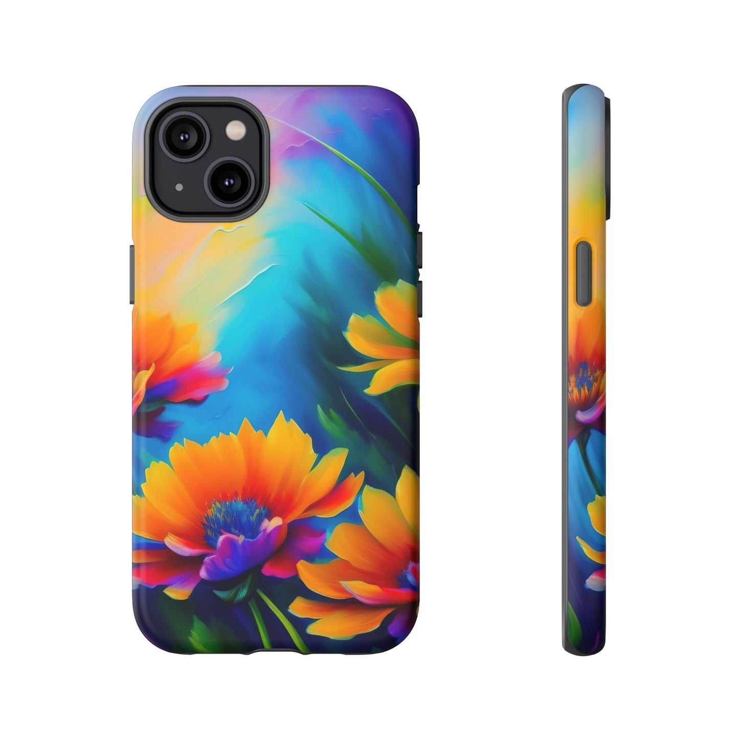 Floral Sunset Tough Phone Case — Vibrant Watercolor Flowers Protective Cover