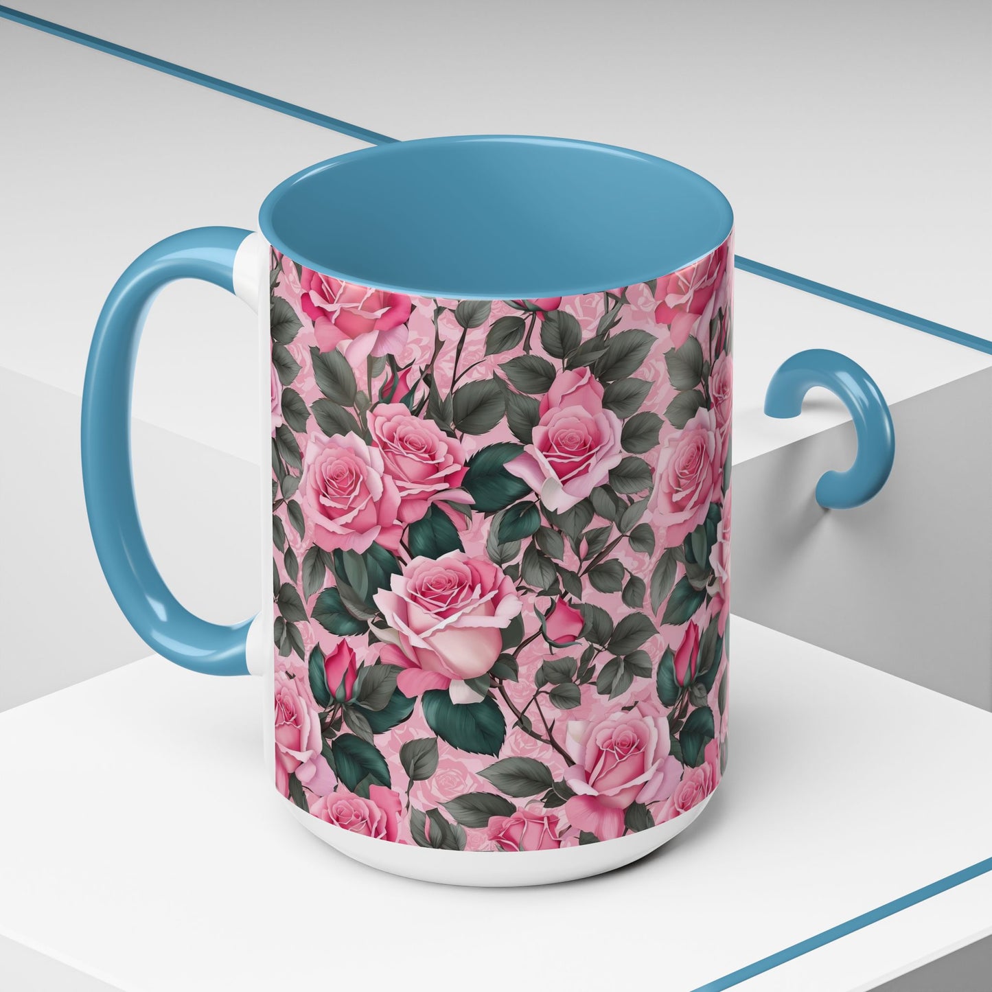 Floral Accent Coffee Mug, Pink Rose Mug, Gift for Her, Tea Cup, Mother's Day Present, Home Decor, Kitchen Essentials