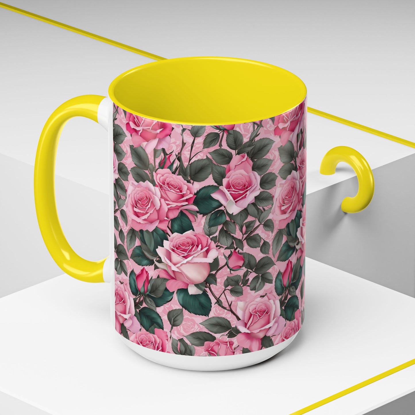 Floral Accent Coffee Mug, Pink Rose Mug, Gift for Her, Tea Cup, Mother's Day Present, Home Decor, Kitchen Essentials