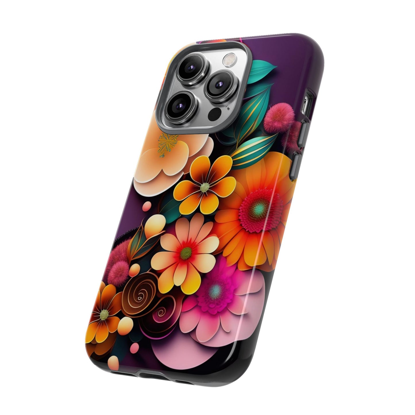 Floral Burst Tough Phone Case — Colorful Retro Flowers Protective Cover