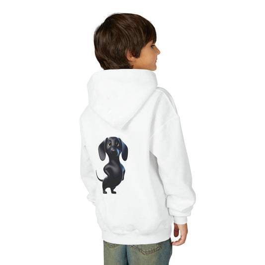 Dachshund Youth Hoodie — Cute Black Sausage Dog Kids Sweatshirt