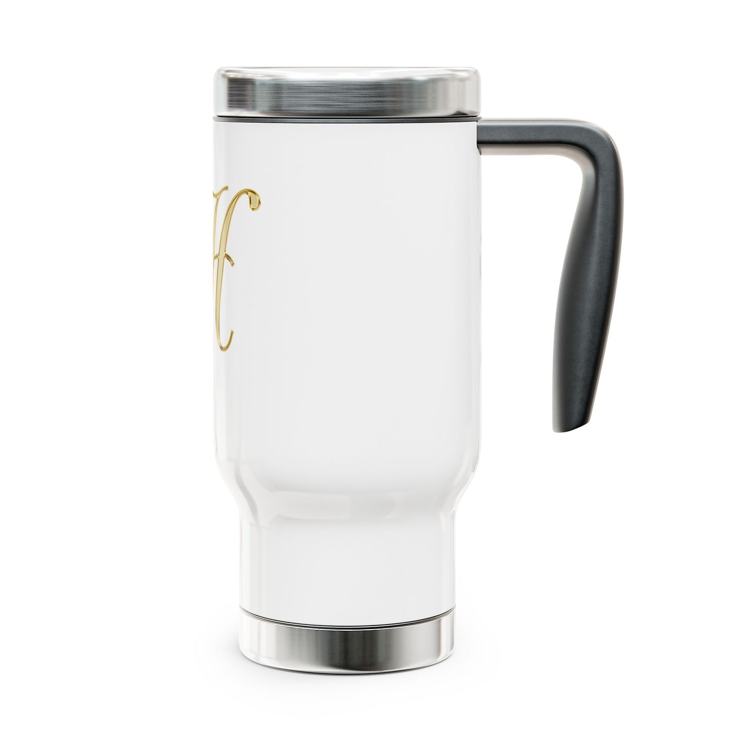 Monogram H Gold Travel Mug — 14oz Stainless Steel Tumbler with Handle