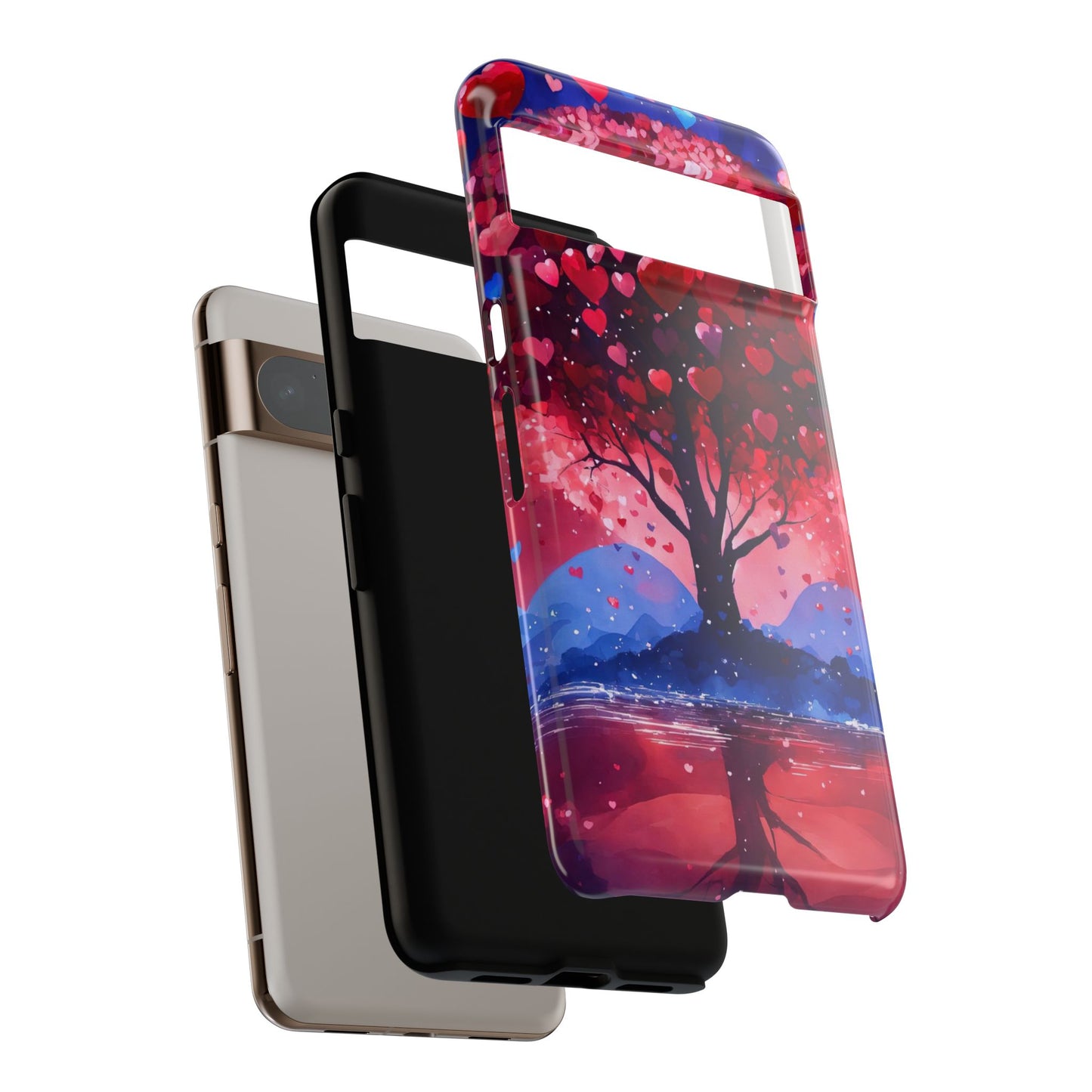 Heart Tree Phone Case — Romantic Red & Blue Protective Tough Case
