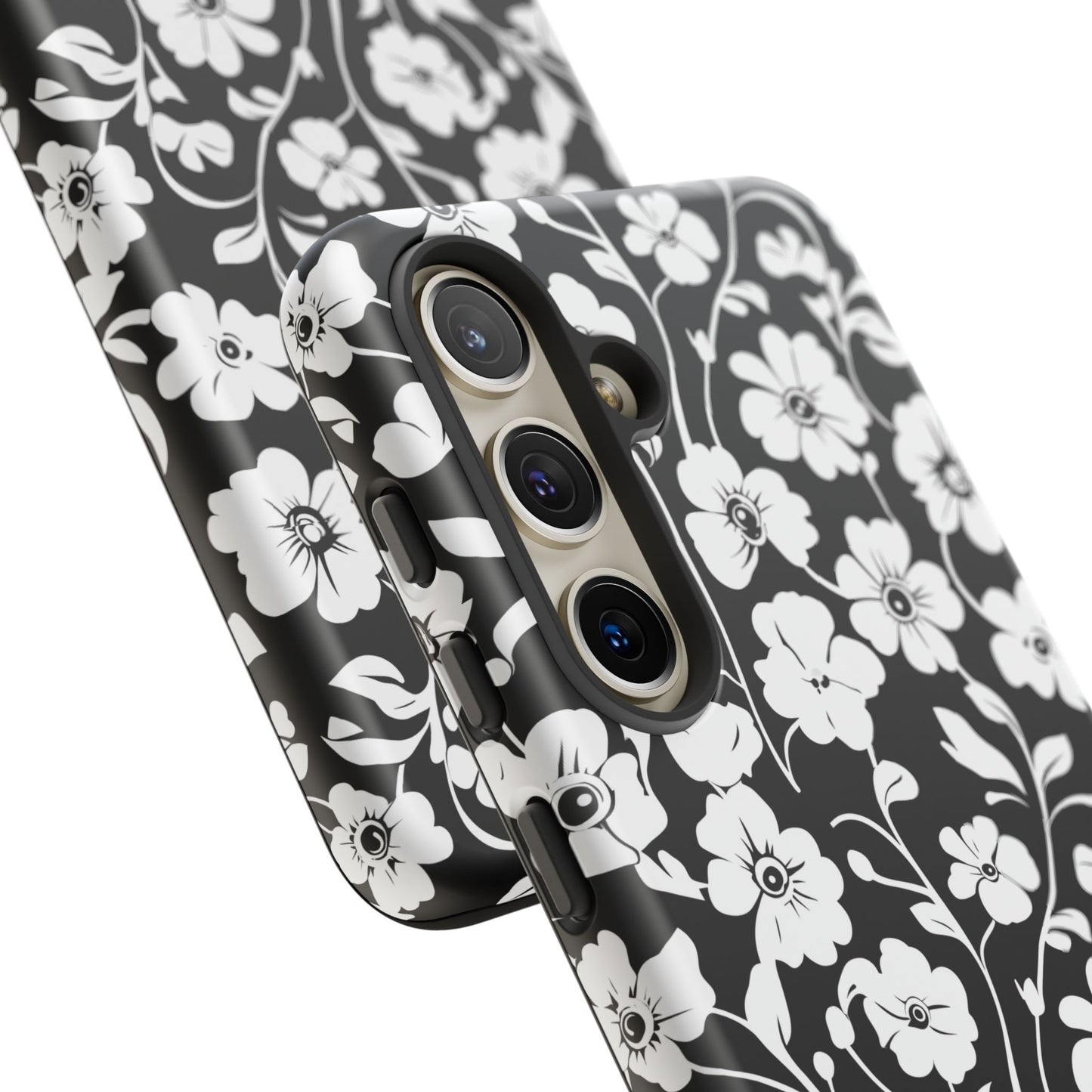 Floral Noir Tough Phone Case — Black & White Flower Protective Cover