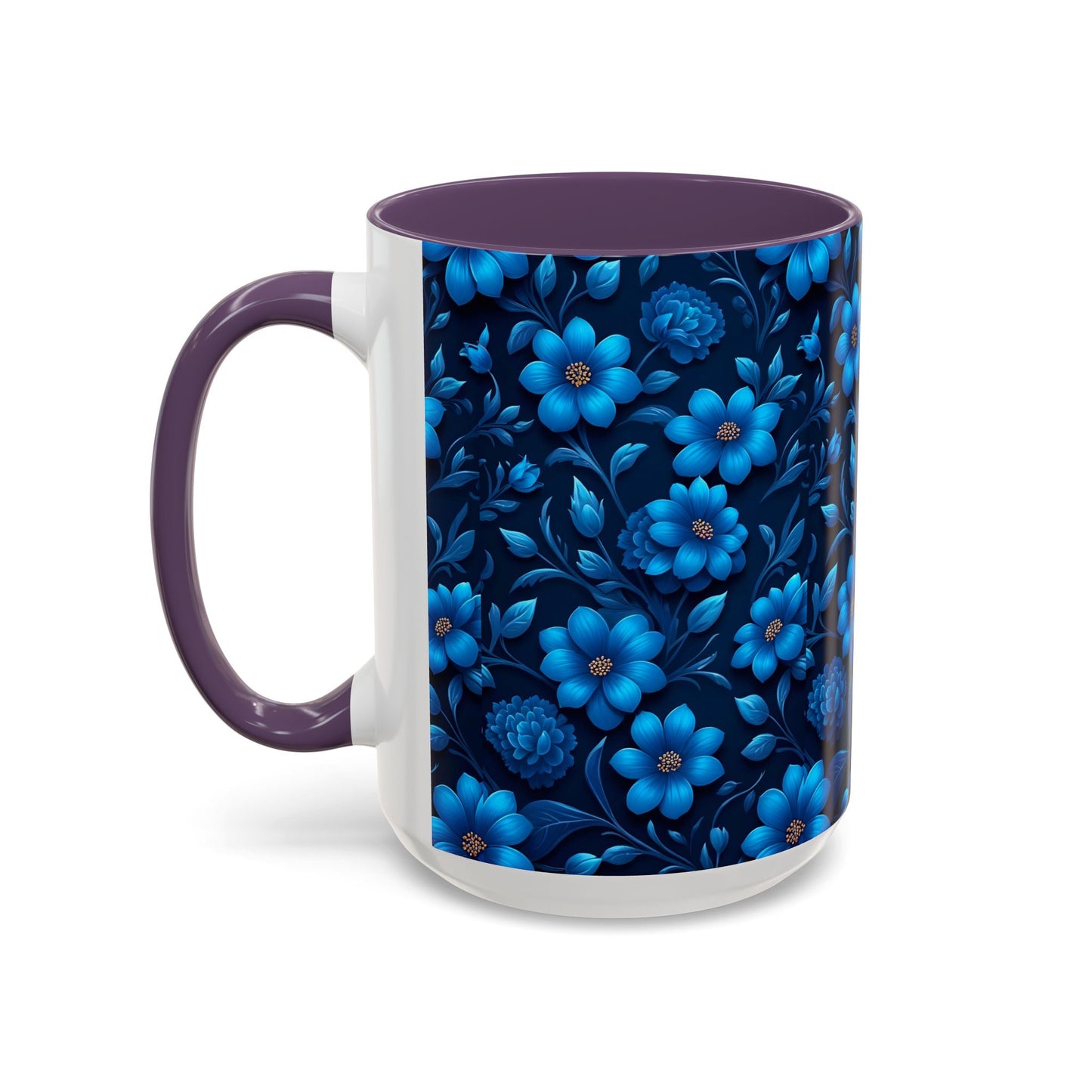 Floral Accent Coffee Mug, Blue Flower Mug, Ceramic Coffee Cup, Gift for Her, Nature-Themed Drinkware, Floral Home Decor, Unique Mug