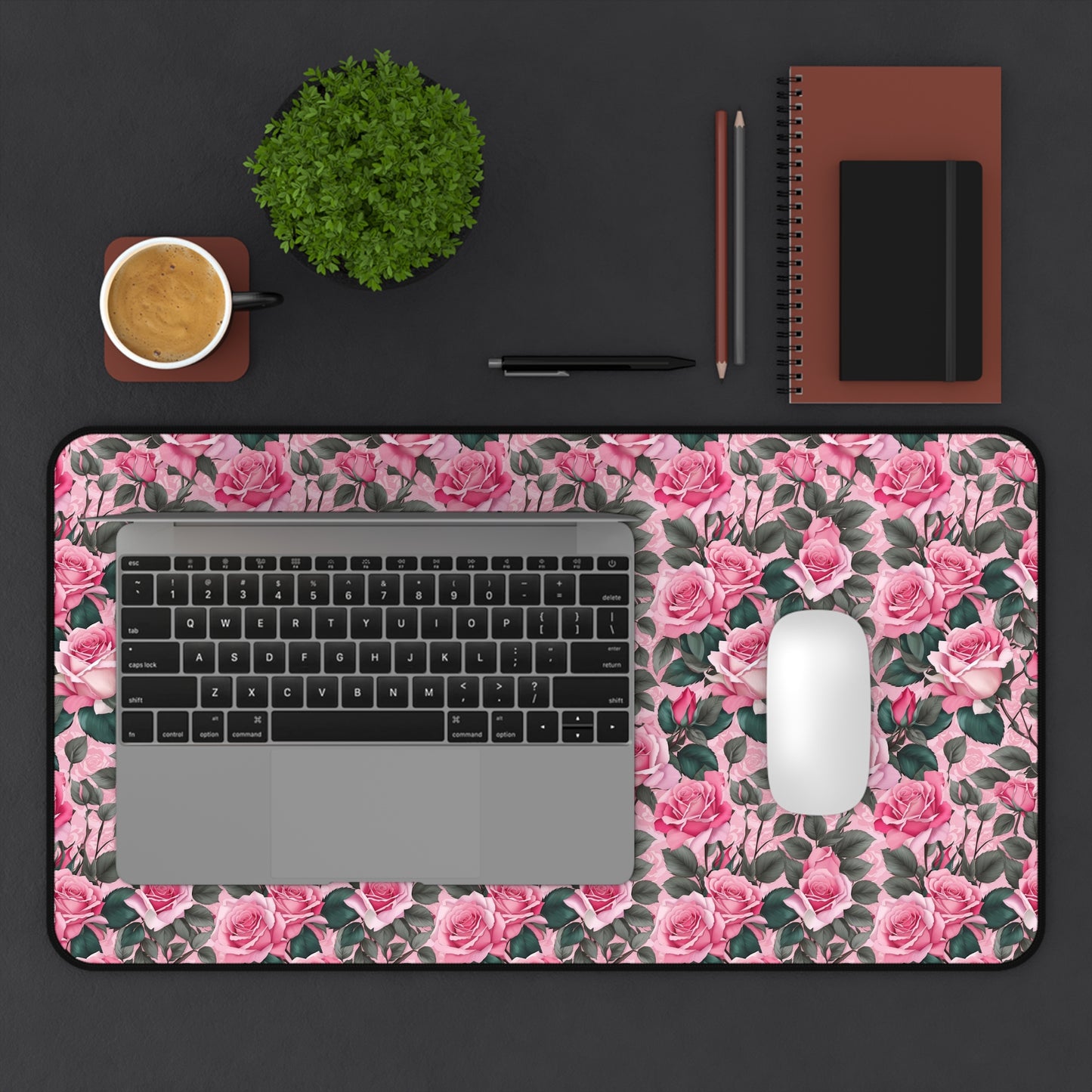 Floral Desk Mat, Elegant Workspace Decor, Gift for Her, Home Office Accessory, Mother's Day Gift, Pink Rose Design