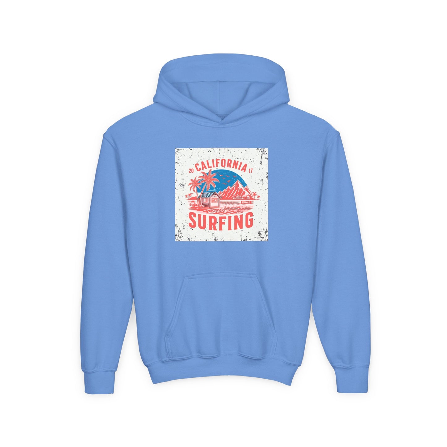 California Surfing Youth Hoodie — Retro Beach Palm Tree Surf Graphic