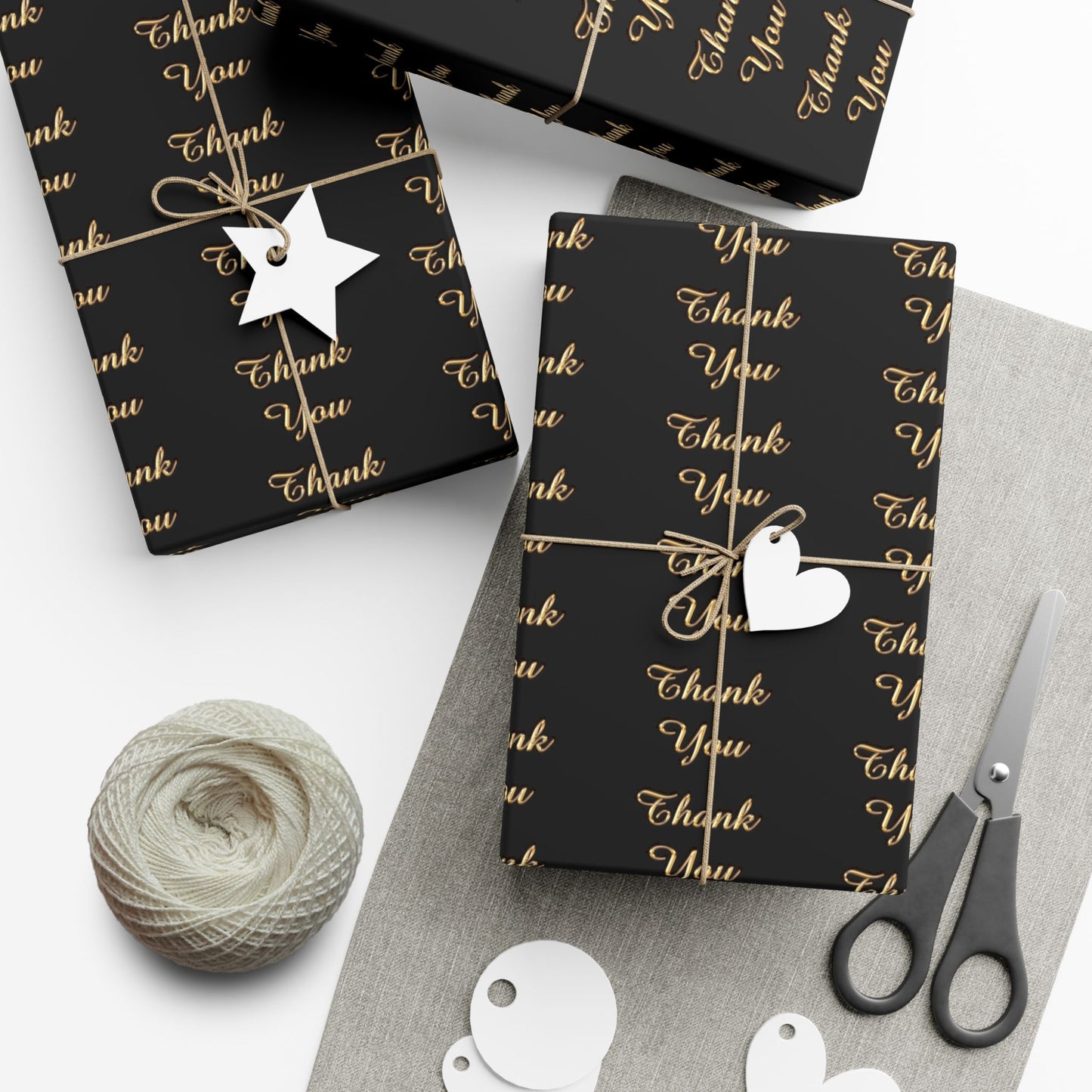 Gift Wrap Paper — Elegant Black & Gold “Thank You” Pattern (Thanksgiving, Weddings, Customer Gifts)
