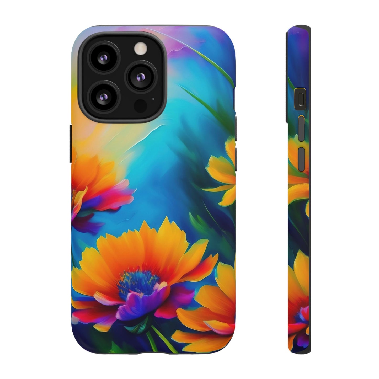 Floral Burst Tough Phone Case — Vibrant Watercolor Flowers Protective Cover