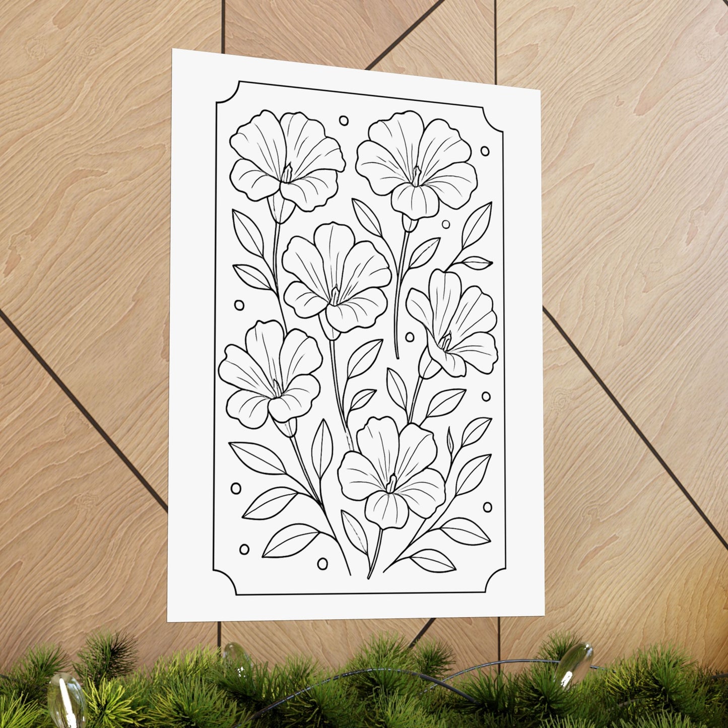 Botanical Line Art Poster — Matte Vertical Floral Wall Art - DIY