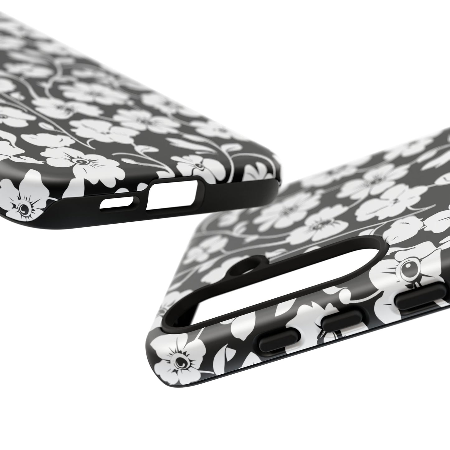 Floral Noir Tough Phone Case — Black & White Flower Protective Cover