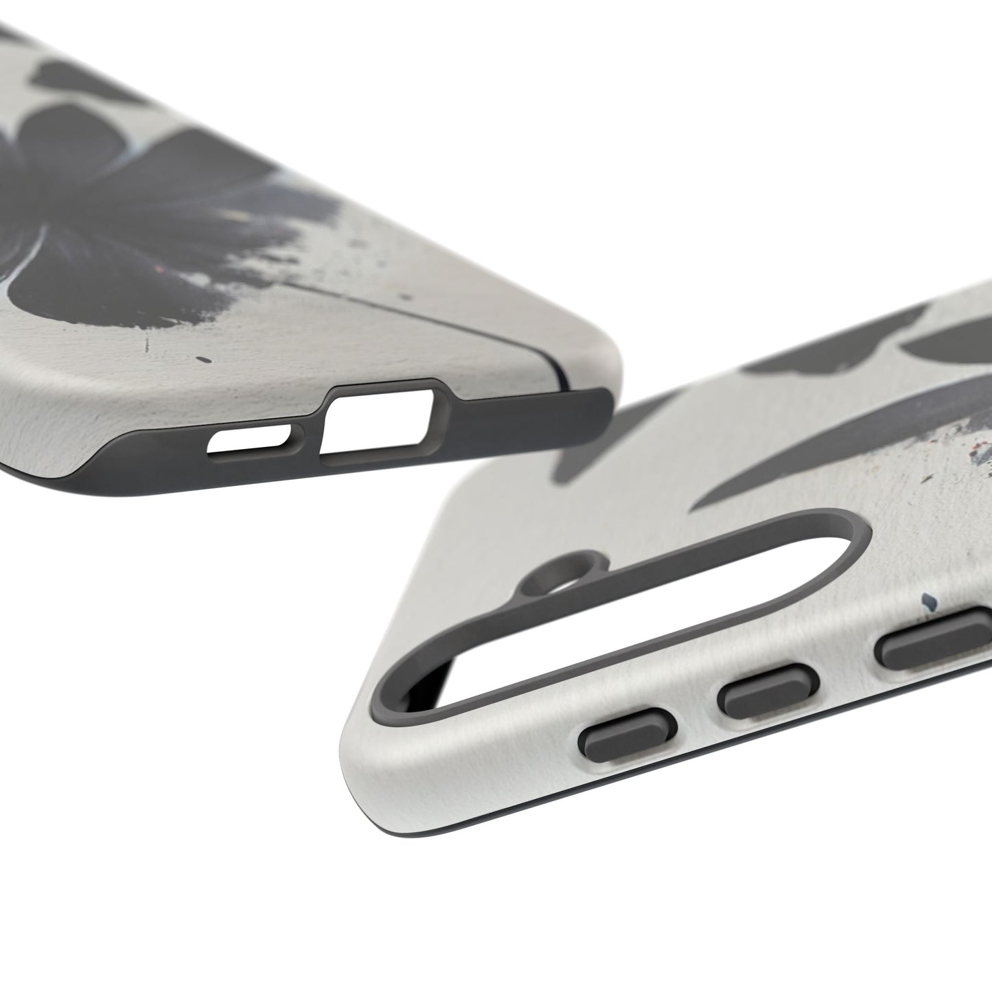 Monochrome Floral Tough Phone Case — Black Ink Flower Protective Cover