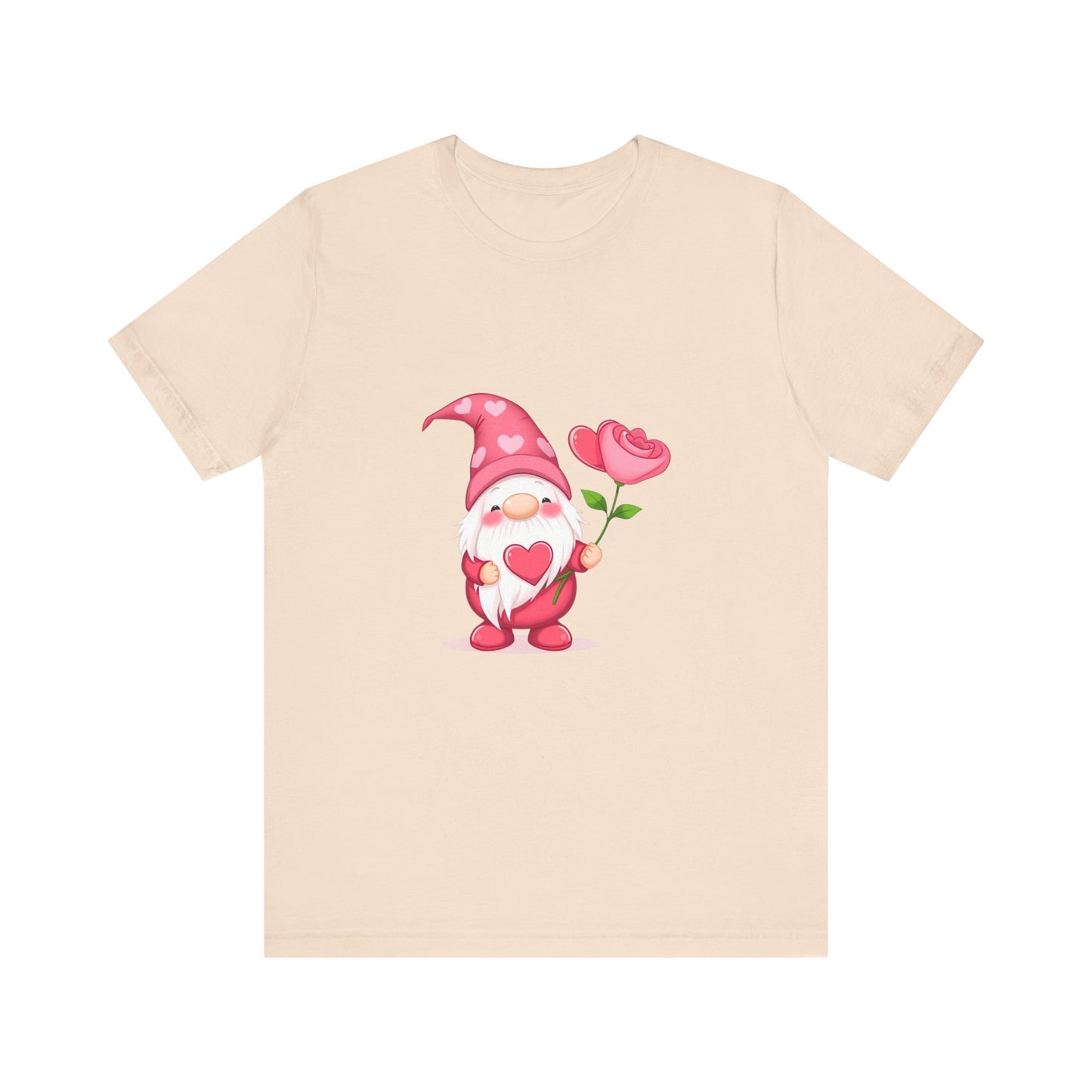 Valentine Gnome T‑Shirt — Cute Pink Gnome Holding Rose Tee