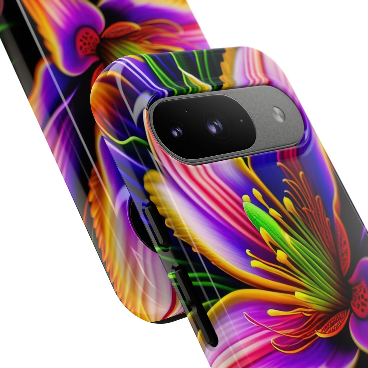 Floral Neon Tough Phone Case — Vivid Purple & Orange Lily Protective Cover