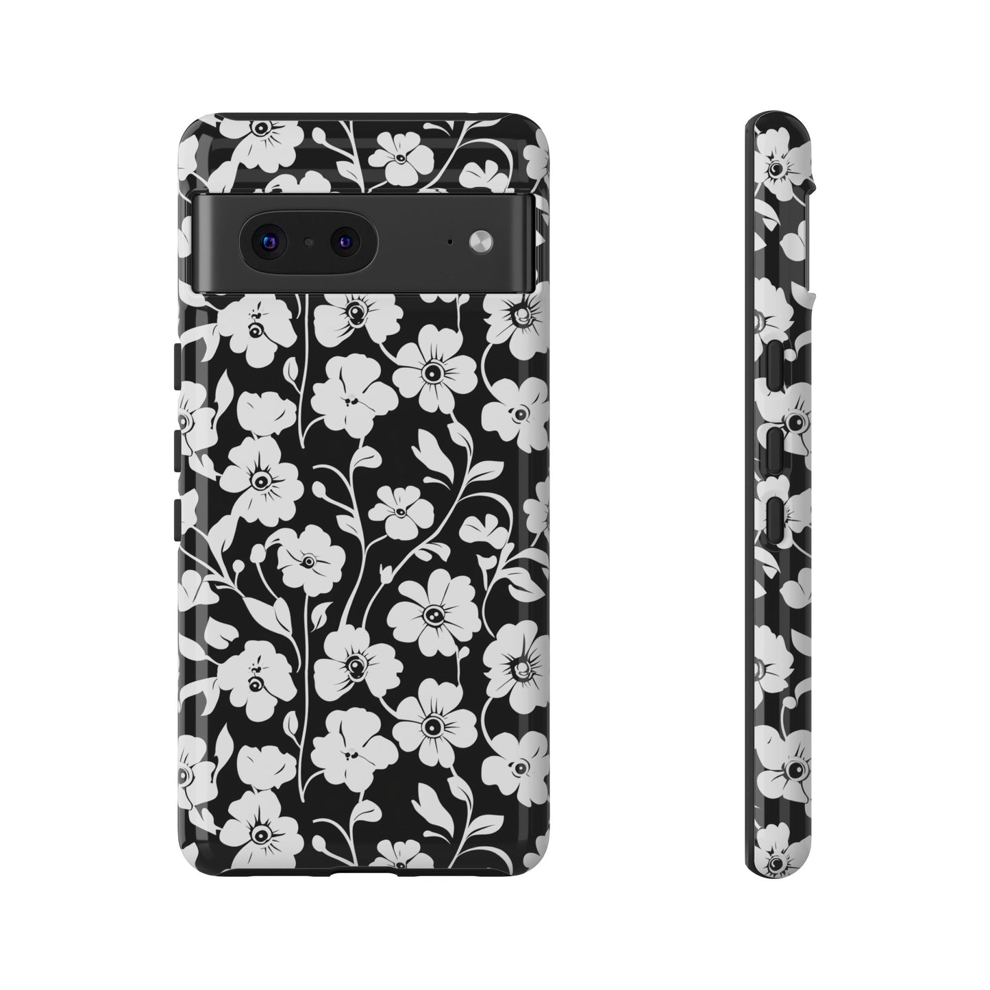 Floral Noir Tough Phone Case — Black & White Flower Protective Cover