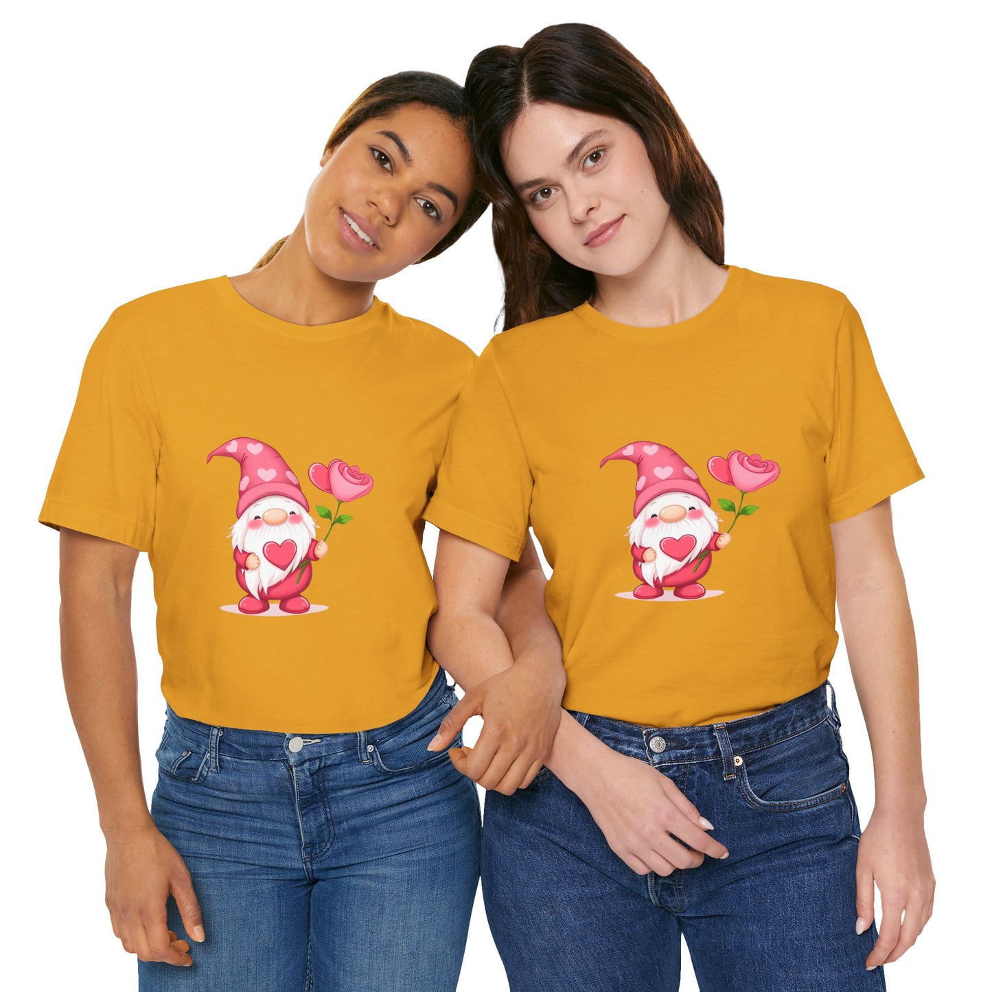 Valentine Gnome T‑Shirt — Cute Pink Gnome Holding Rose Tee