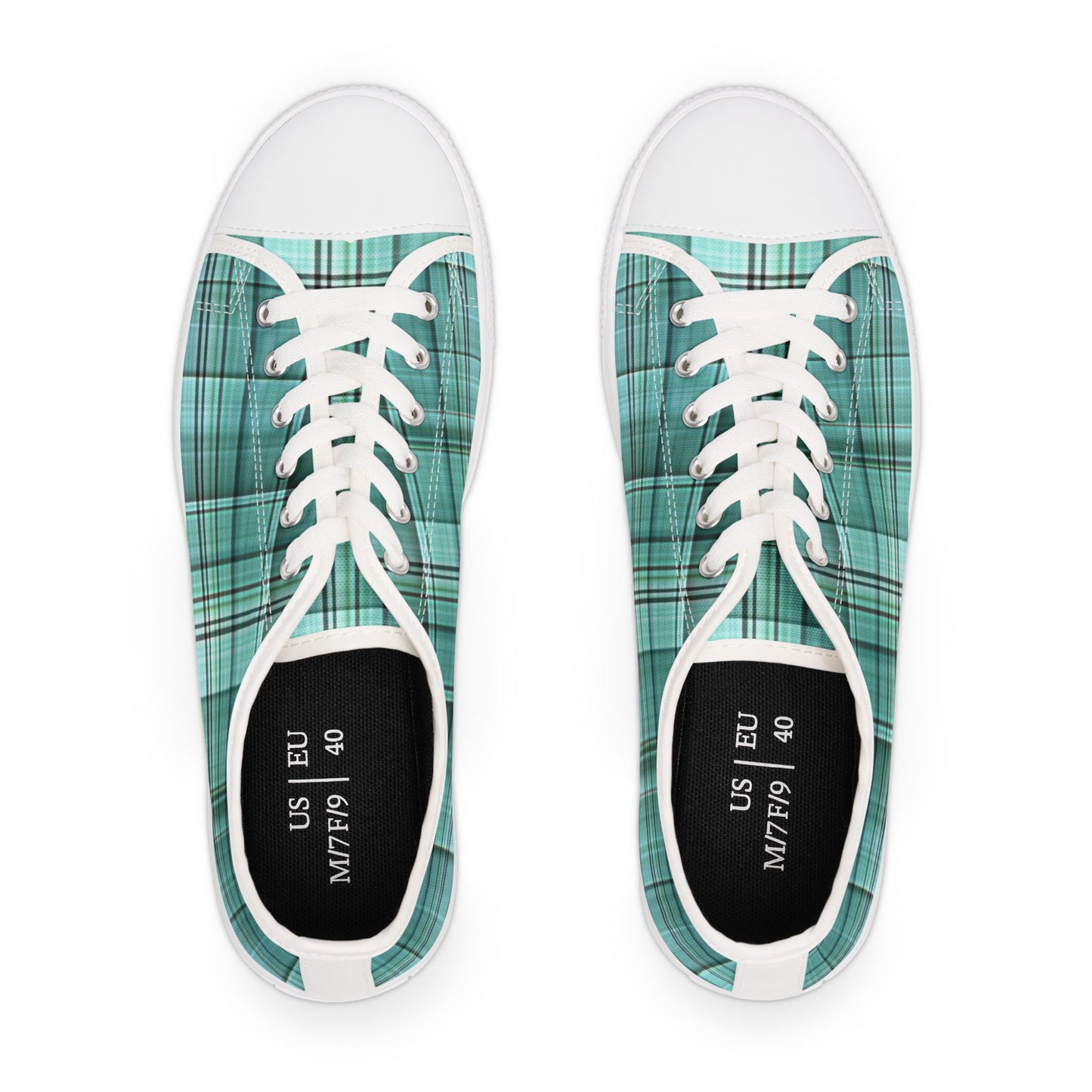 Teal Plaid Women's Low Top Sneakers — Casual Retro Style for Everyday Wear