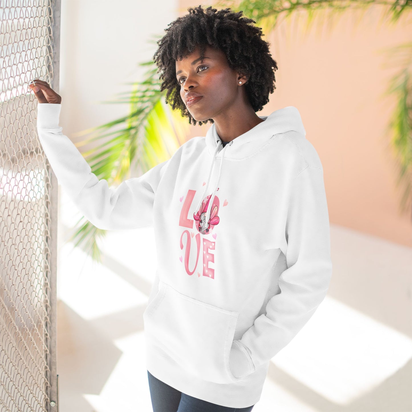 Love Blossom Hoodie — Pink Floral "LOVE" Graphic Fleece Hoodie