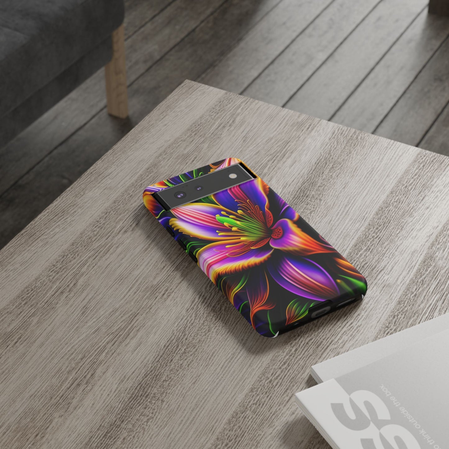 Floral Neon Tough Phone Case — Vivid Purple & Orange Lily Protective Cover