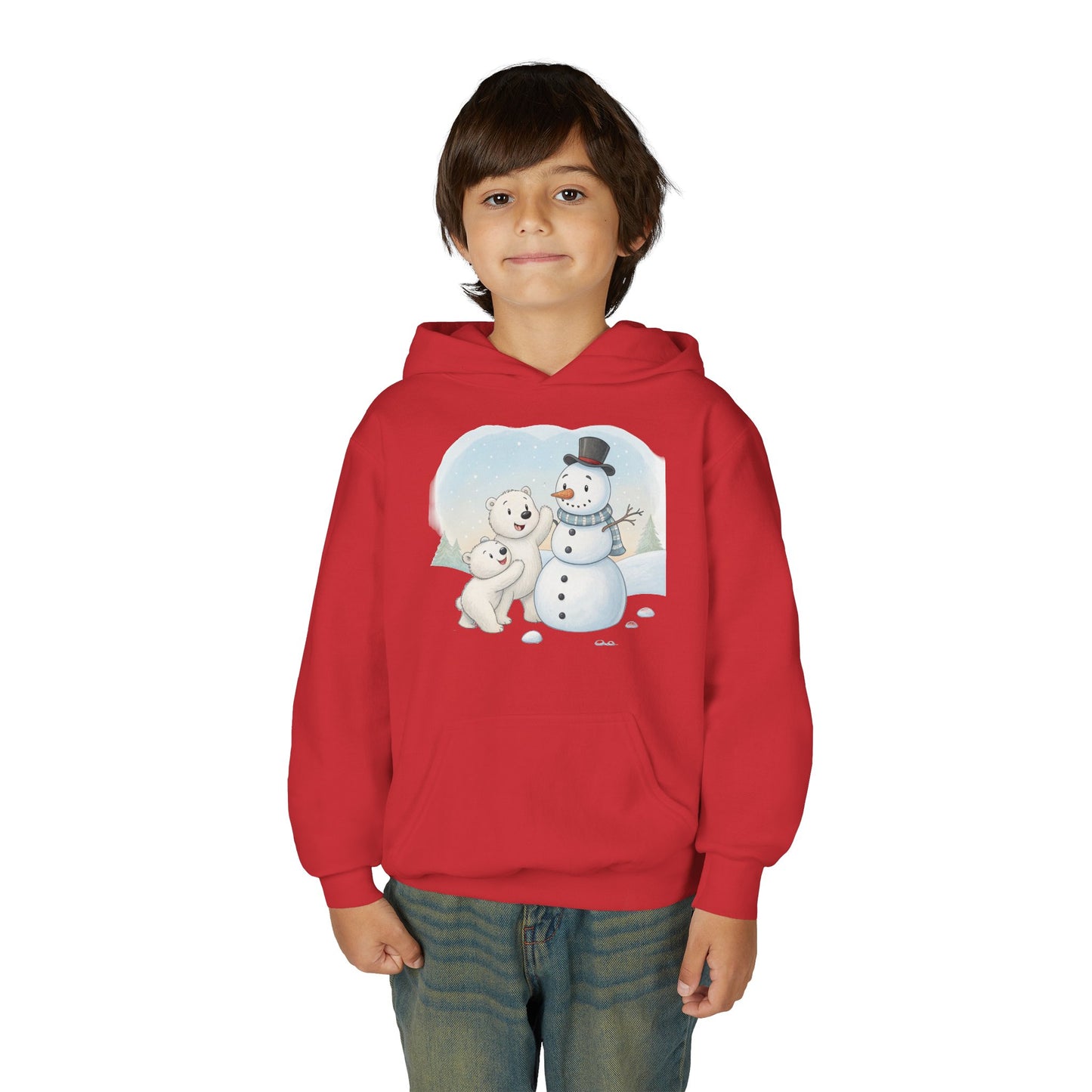 Kids Snowman Hoodie — Cute Polar Bear & Snowman Holiday Sweatshirt
