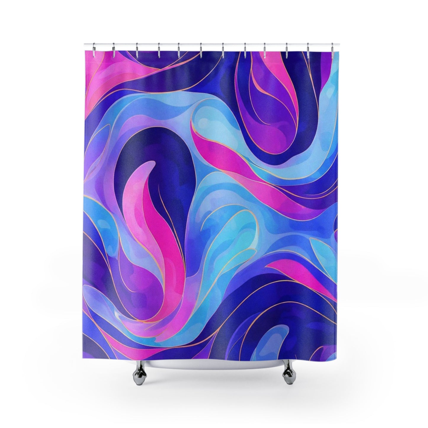 Abstract Ocean Waves Shower Curtain — Blue & Pink Swirl Bathroom Decor