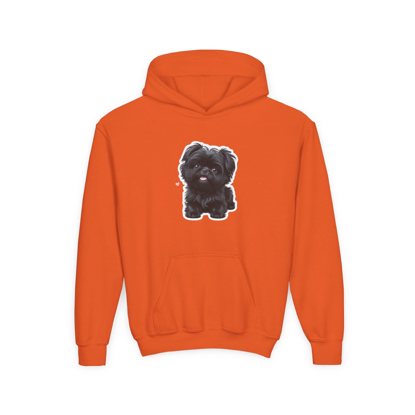 Youth Hoodie — Cute Black Shih Tzu with “Love Has Four Paws” Back Print