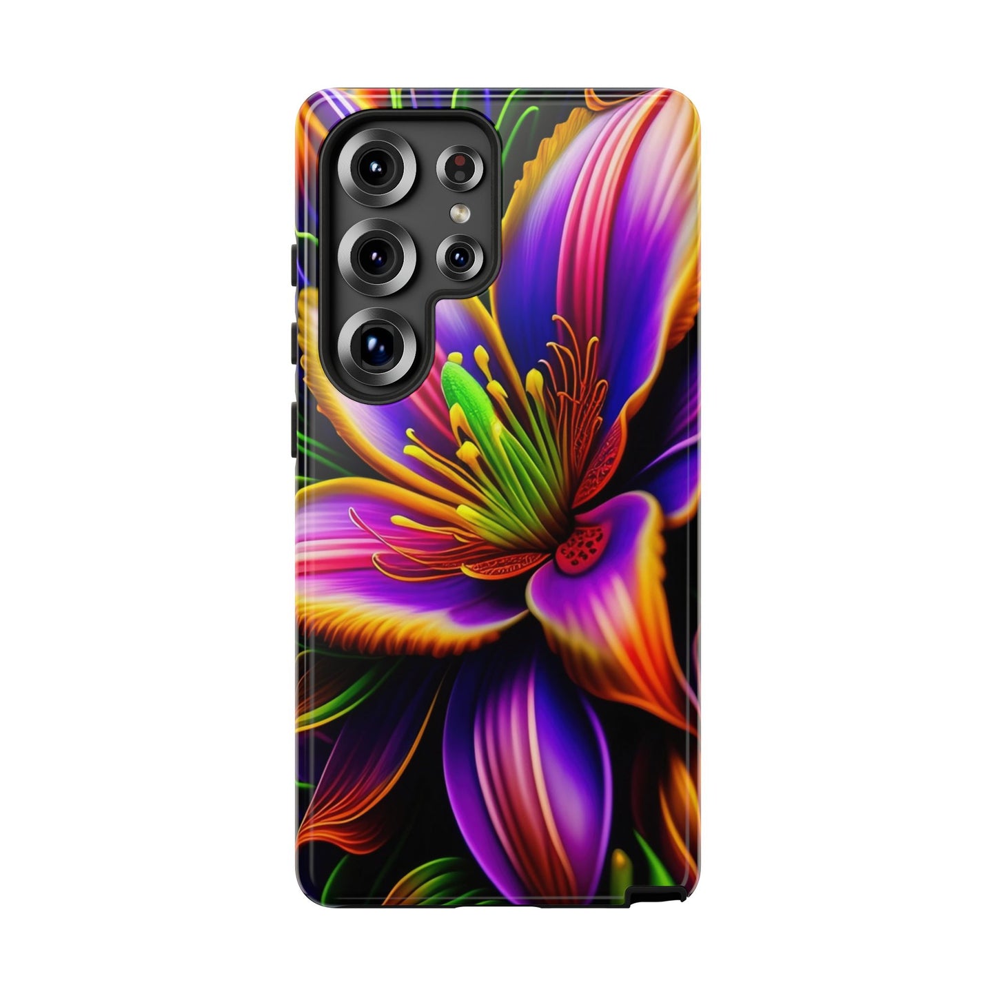 Floral Neon Tough Phone Case — Vivid Purple & Orange Lily Protective Cover